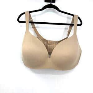 Cacique Simply Wire Free Plunge Bra 46DDD Beige Wireless Comfort Support Lined